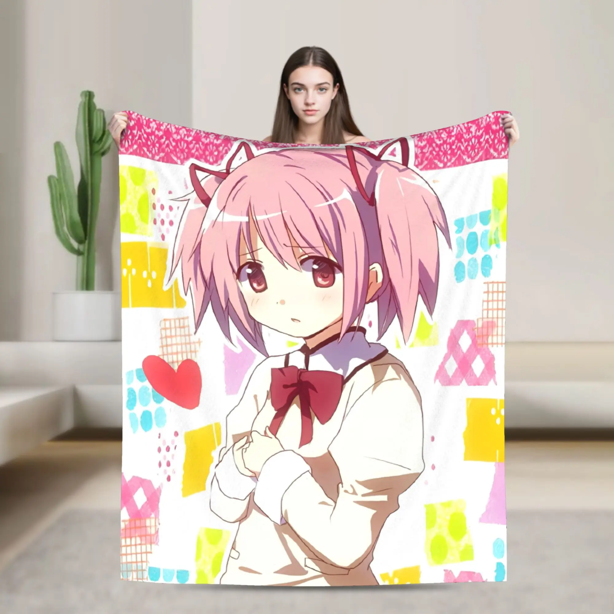 Cartoon Puella Magi Madoka Magica Plush Blankets  Creative Throw Blankets for  Sofa Bedding Lounge 150*125cm Quilt,