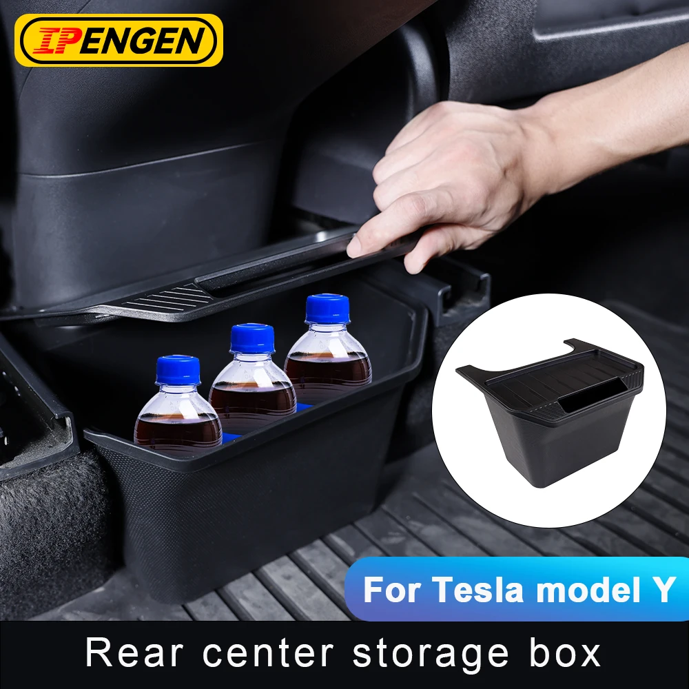 IPENGEN For Tesla Model Y 2022 2023 TPE Rear Storage Box Car Console Organzier Tray Case Trash Can Car Accessories