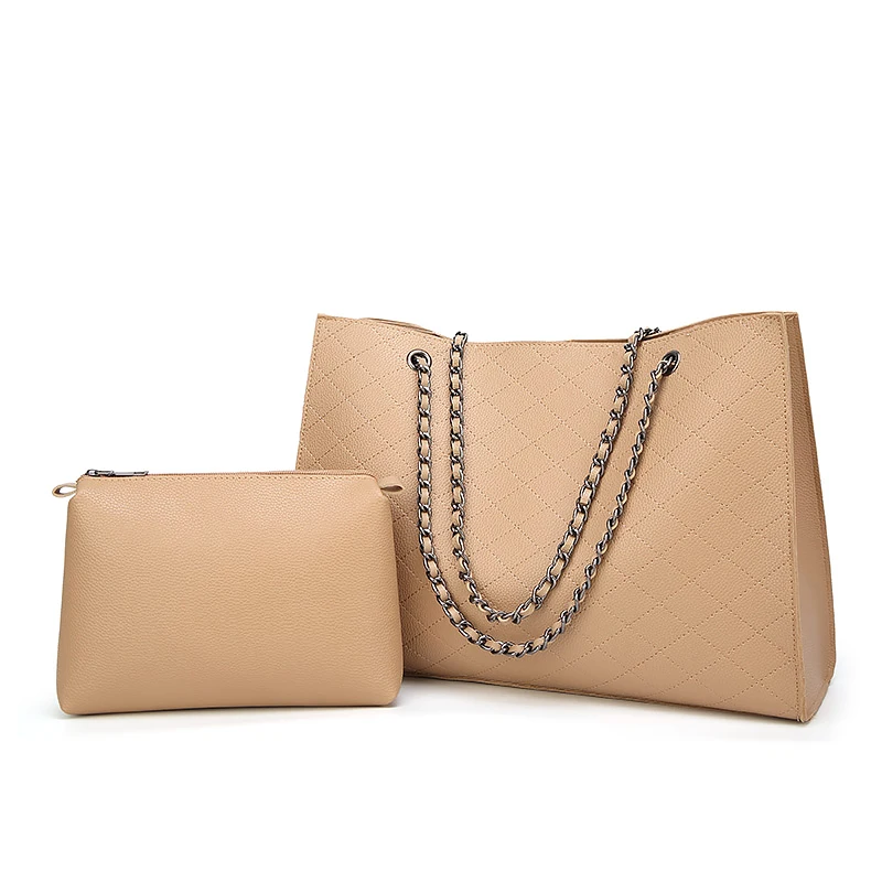 2 pezzi borsa a tracolla Tote con catena a reticolo di diamanti di lusso moda donna e pochette borsa per soldi piccola borsa per madre e bambino,