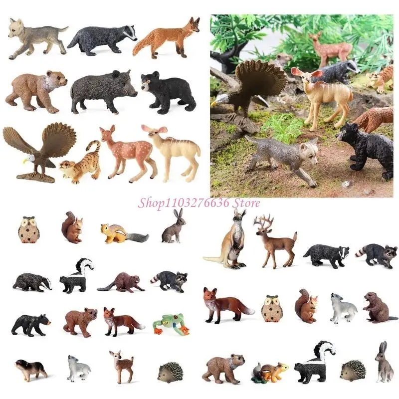 

R6FD Kids Animal Jungle Models Playset Foxes Bear Wolf Collection Figure Set Simulation Toy for Children Gift