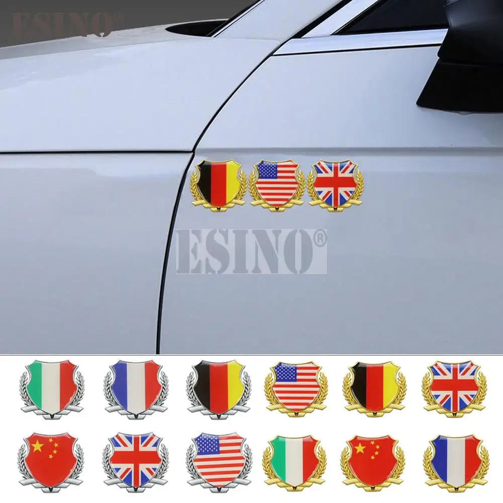 Car Styling Wheatear National Flag Metal Zinc Alloy with Crystal Epoxy 3D Adhesive Emblem Badge Sticker Decal Accessory