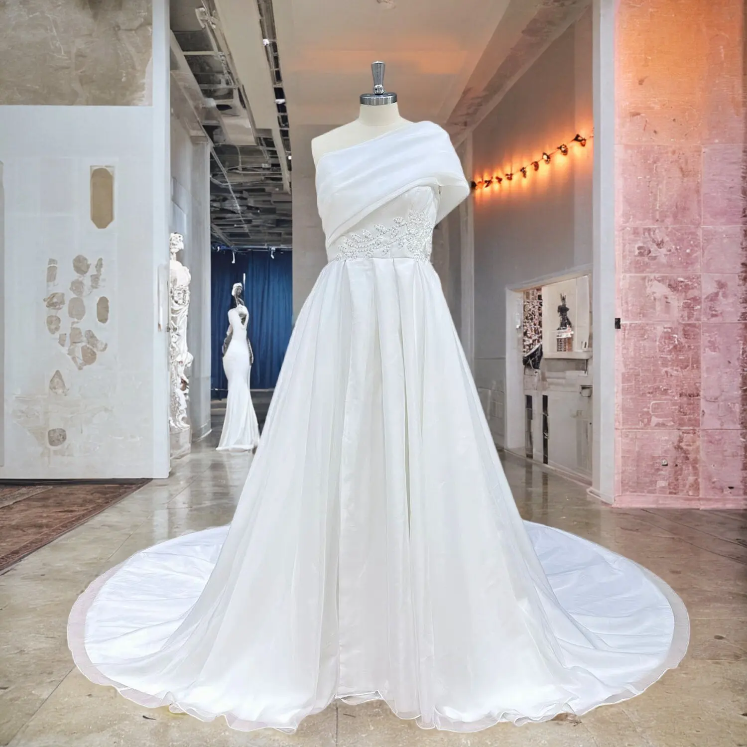 

Simple One Shoulder Organza Wedding Dresses Slit Skirt Vintage Hochzeitskleid Beading Flowers Luxury Vestidos De Novia