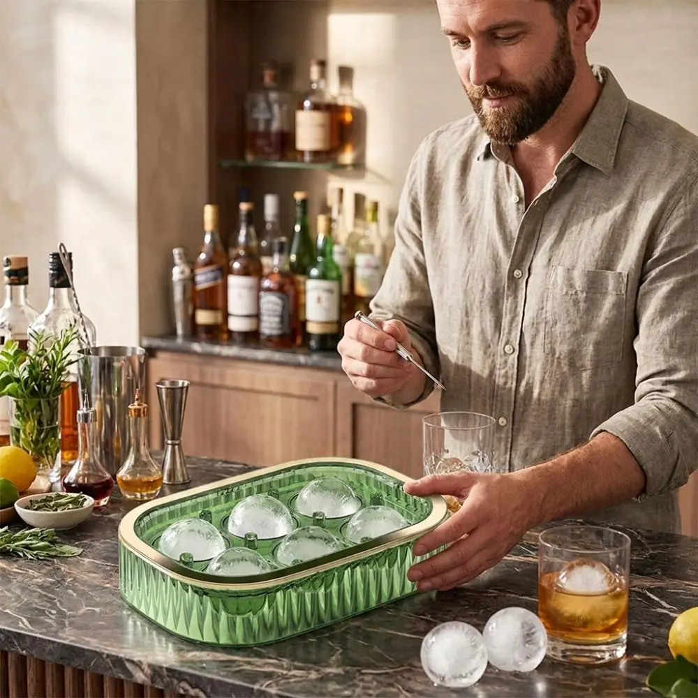 Reusable Large Round Ice Ball Maker Silicone Leak-Proof Round Ice Mold Easy-Release Ice Ball Tray Restaurant