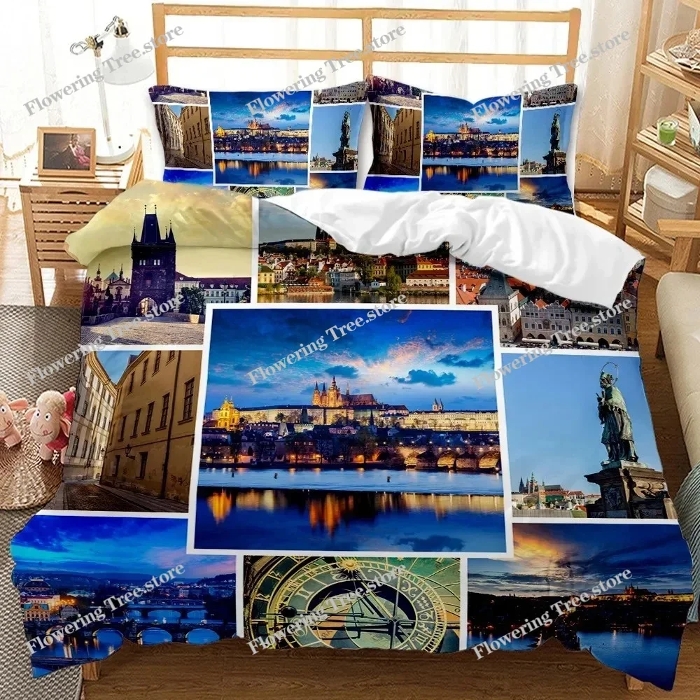 City Duvet Cover Set Empire State and Skyscrapers of Midtown Manhattan New York Aerial View At Dusk Polyester Bedding Set