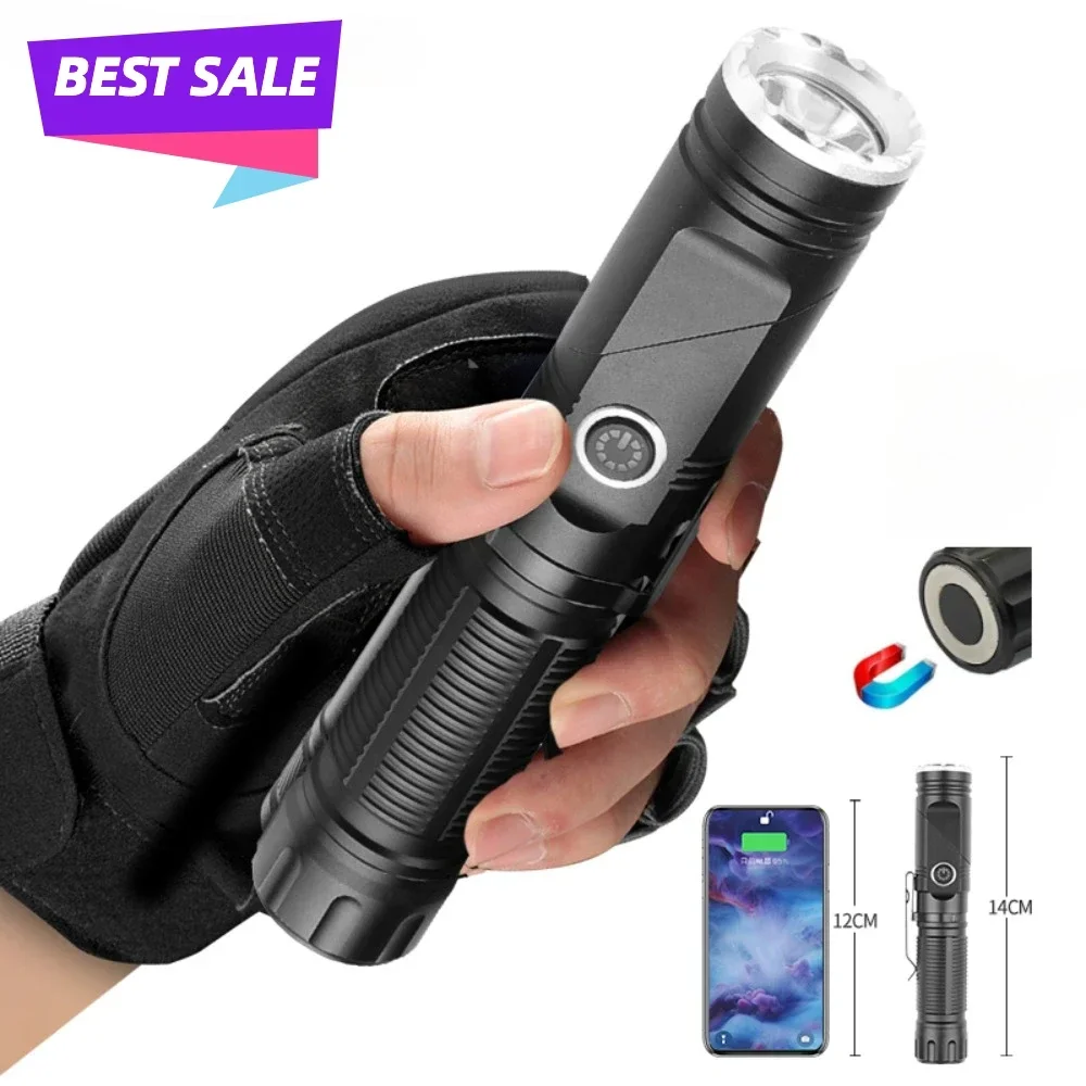 Super Bright LED Flashlight Type-C Rechargeable Head Lamp Waterproof Strong Light Use18650 Battery Climbing with Tail Magnet
