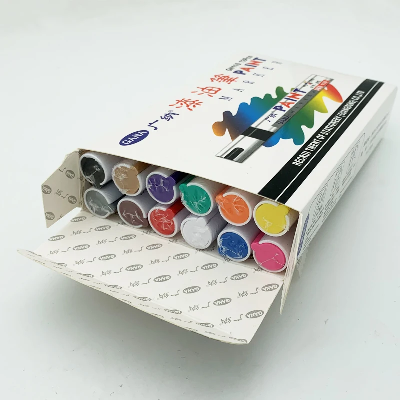 12 Pcs/box Colorful Waterproof Pen Car Tyre Tire Tread CD Metal Permanent Paint Markers Graffiti Oily Marker Pen Marcador Caneta
