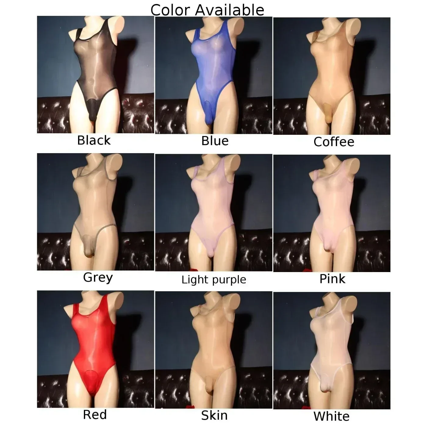 Men Transparent Oily Glossy Bodysuit Cock Sheath Erotic Swimsuit High Cut Sleeveless Jumpsuit Elastic Seductive Leotard Lingerie