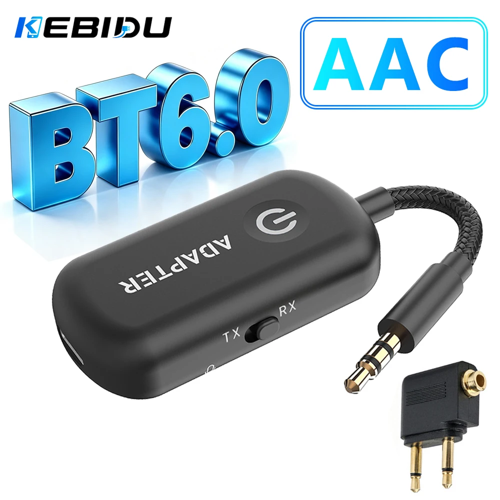 KEBIDU 2-in-1 Bluetooth 6.0 Empfänger-Sender Drahtloser Audio-Adapter AAC Drahtloser Adapter Doppelverbindung für Flugzeug und Auto