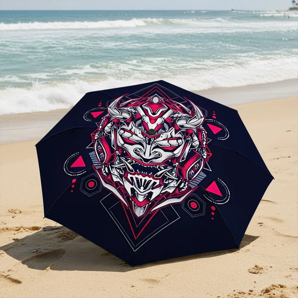 Geometric Cyber Demon Design on Dark Background Umbrella Compact Fashion Folding Umbrella for Daily Use, Christmas Gift