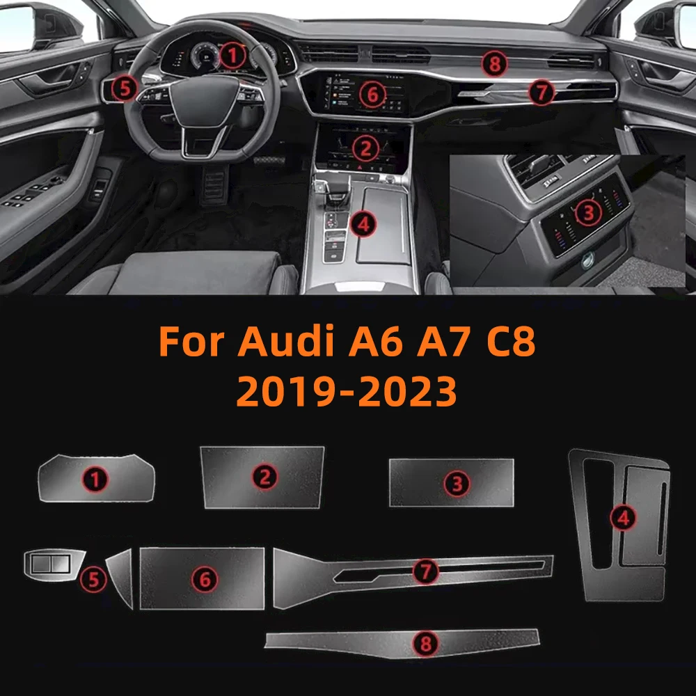 For Audi A6 A7 C8 2023-2019 Car Interior Center Console Transparent TPU Protective Film Anti-scratch Repair Film Car Accessories