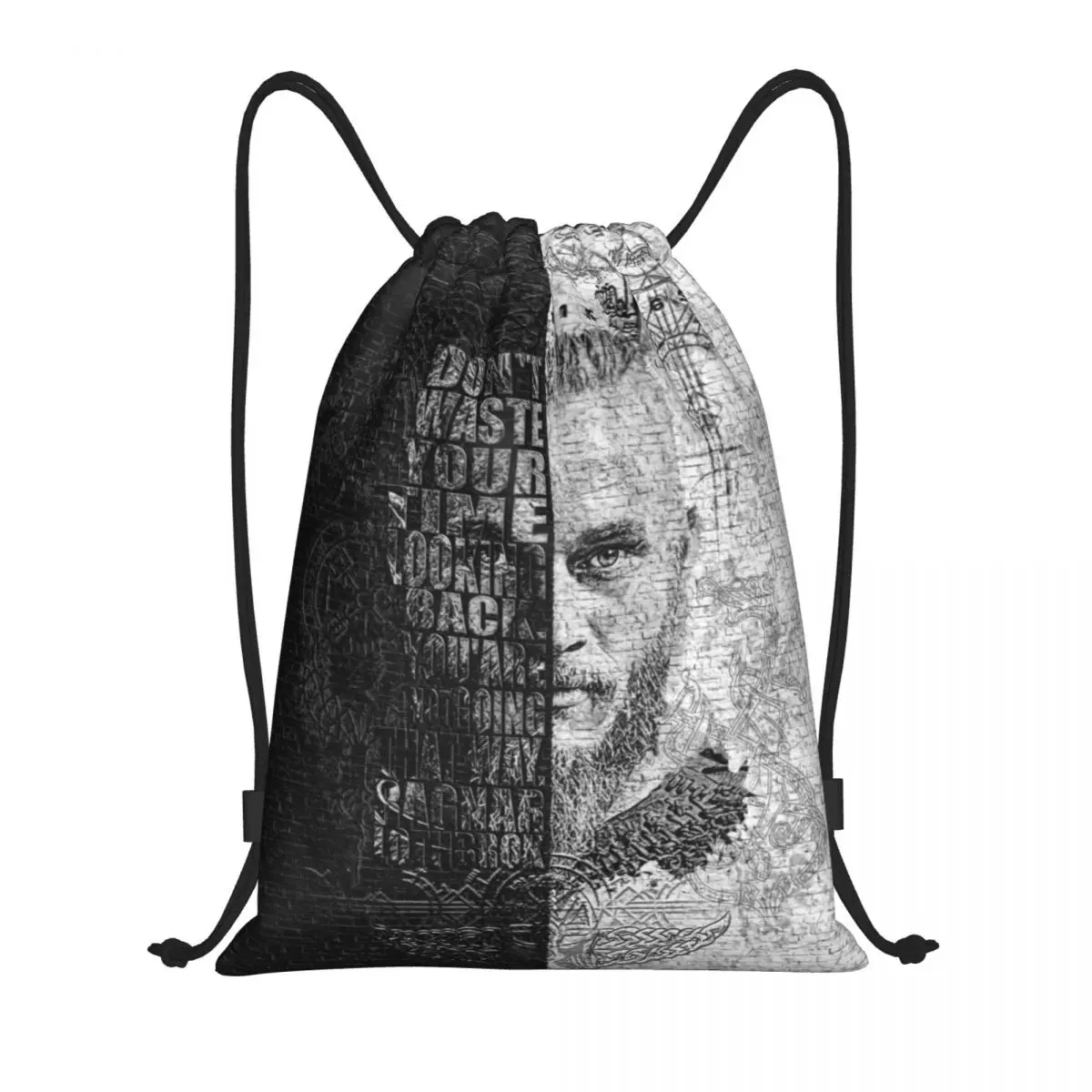 Viking Quotes By Ragnar Lothbrok Drawstring Backpack Sports Gym Bag for Men Women Norse Valhalla Warrior Shopping Sackpack