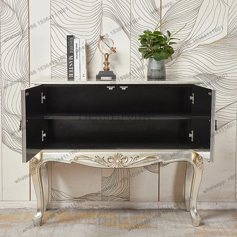 XX French retro style solid wood dining side cabinet facing the entrance, carved decorative locker
