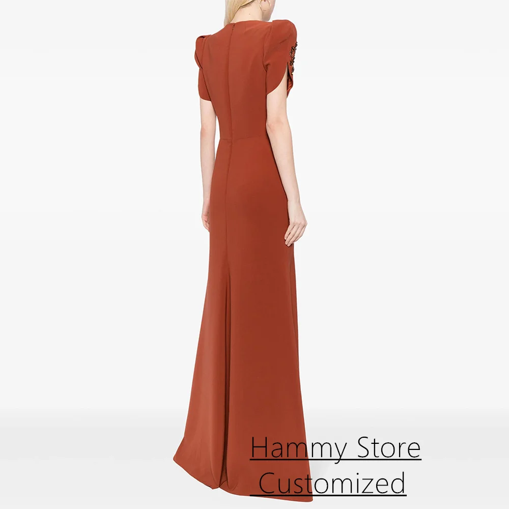 Unique Prom Dress Customized Short Sleeves V Neck Crystal Beading Sweep Train Mermaid Evening Gown Formal Party Dresses image 2