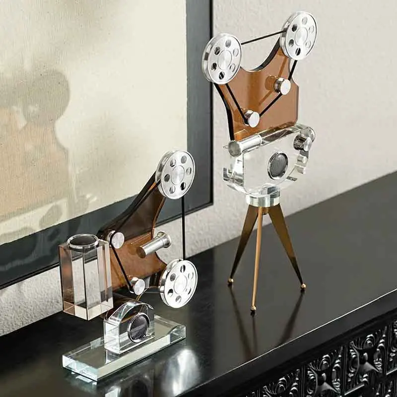 Crystal Phonograph Sculpture,Movie Projector Model Ornament,Luxury Crafts,Artwork Desktop Decoration,Nordic Room Decor,Art Gifts