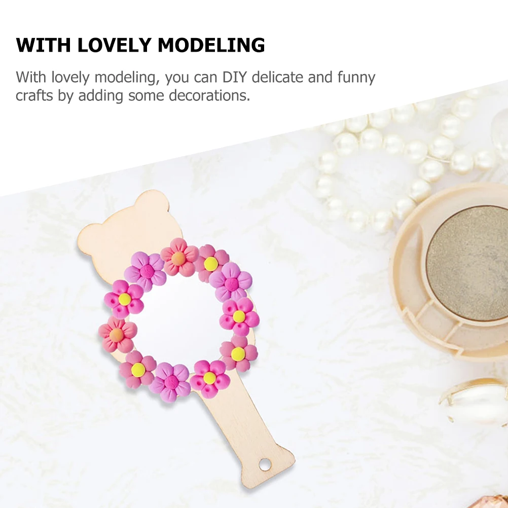 

5 Pcs Mirror DIY Accessories Unpainted H held Kids Wooden Craft Blank Decorative Mirror Family Kindergarten Toys