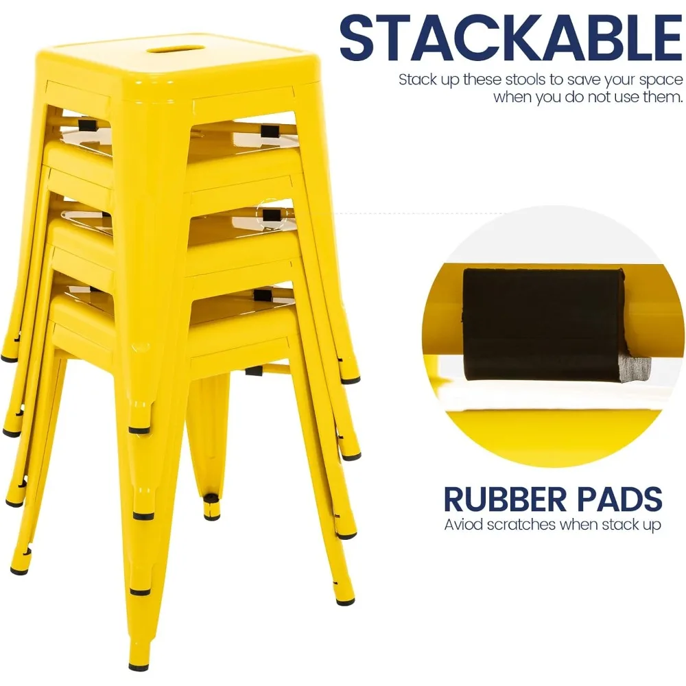 Conjunto de bancos de metal industrial de 18 unidades, bancos de sala de aula empilháveis, cadeiras de jantar de metal sem encosto para ambientes internos e externos, cozinha curta