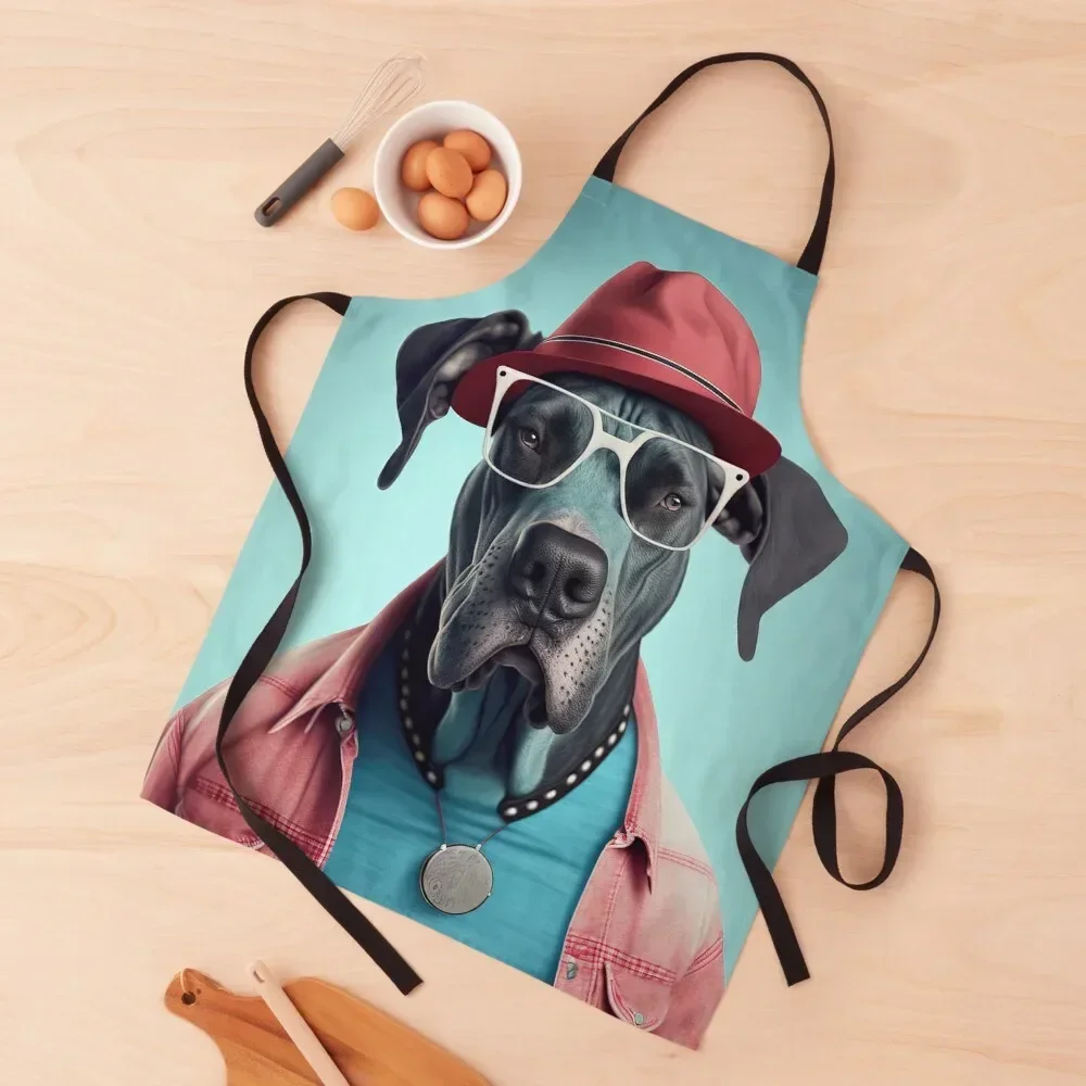 

Great Dane Hipster Dog Apron Kitchen on the wall For Kitchen Women Apron