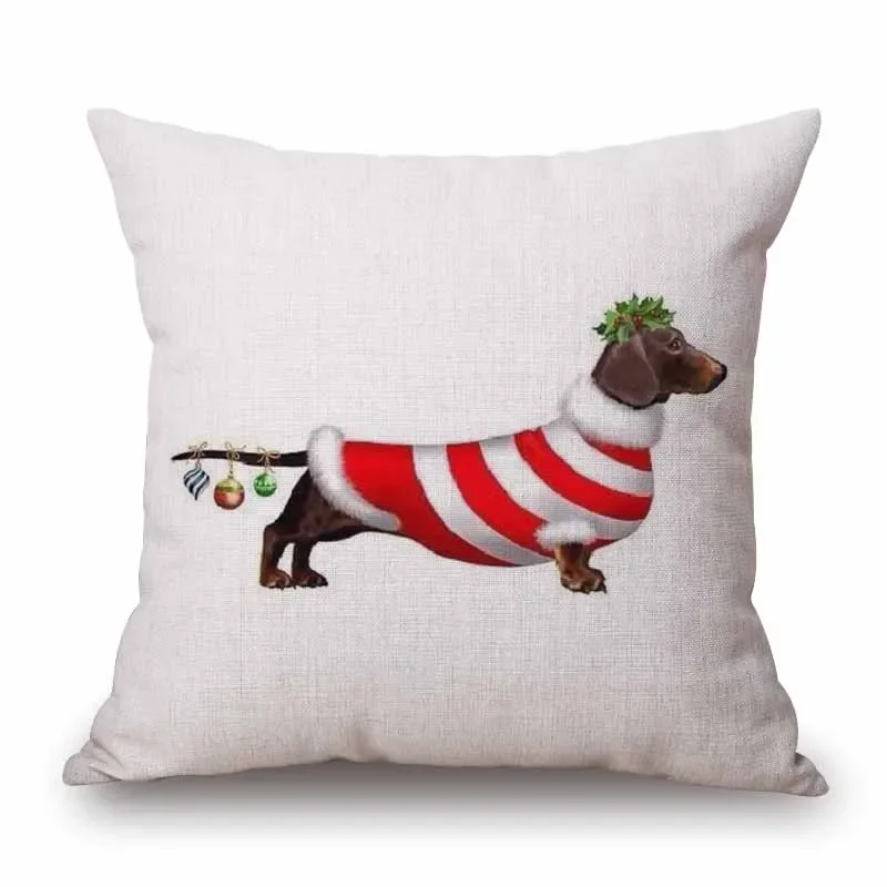 Dachshund Cushion Covers Merry Christmas Festival Sausage Dog Snow Pillowcase Decorative Pillows For Sofa