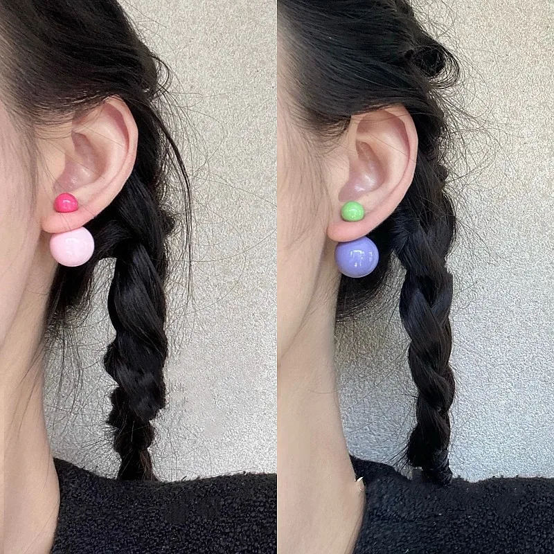 Korean niche design sense playful candy color scheme ball earrings earrings earrings a two wear women