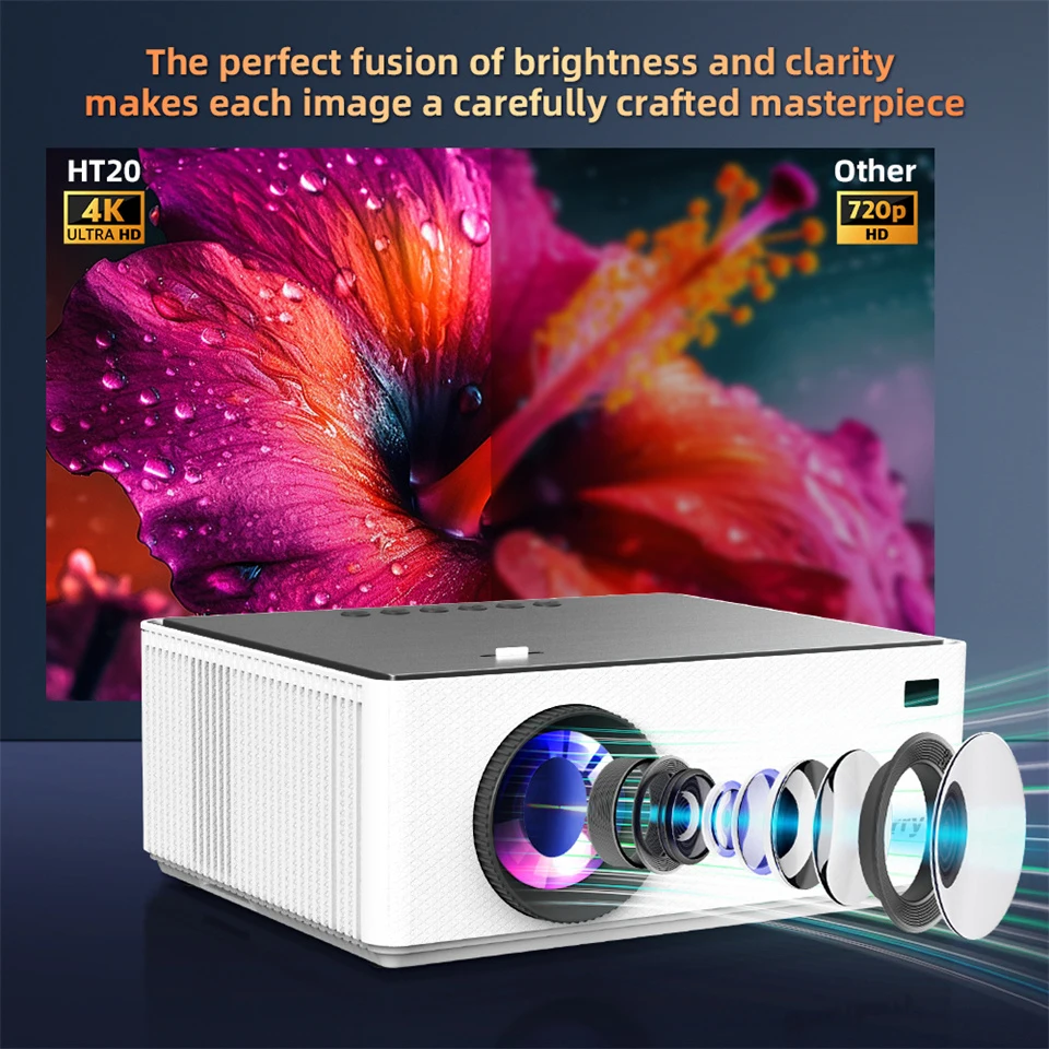 KaiAqua  Full HD Projector Portable Home Theater for 2K 4K 1080P Video HDR Decoding Android WIFI Phone Beam Projector Cinema image 2