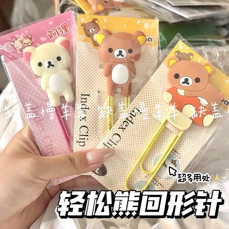 

Kawaii Rilakkuma Paper Clip Cute Cartoon Pin Hand Account Sticky Notes Decorative Bookmarks Fixed Paper Clip Gift Girl's Toys