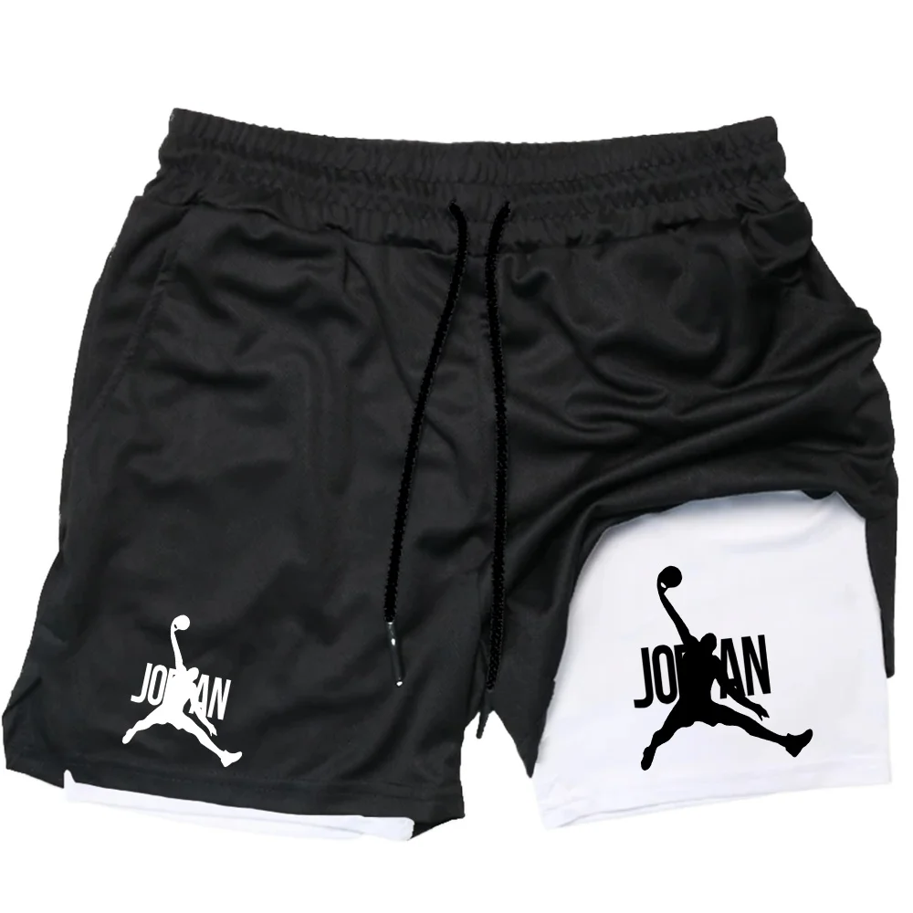 

New men's sports shorts, double-layer 2-in-1 quick drying, sweat absorbing, jogging performance shorts, fitness shorts