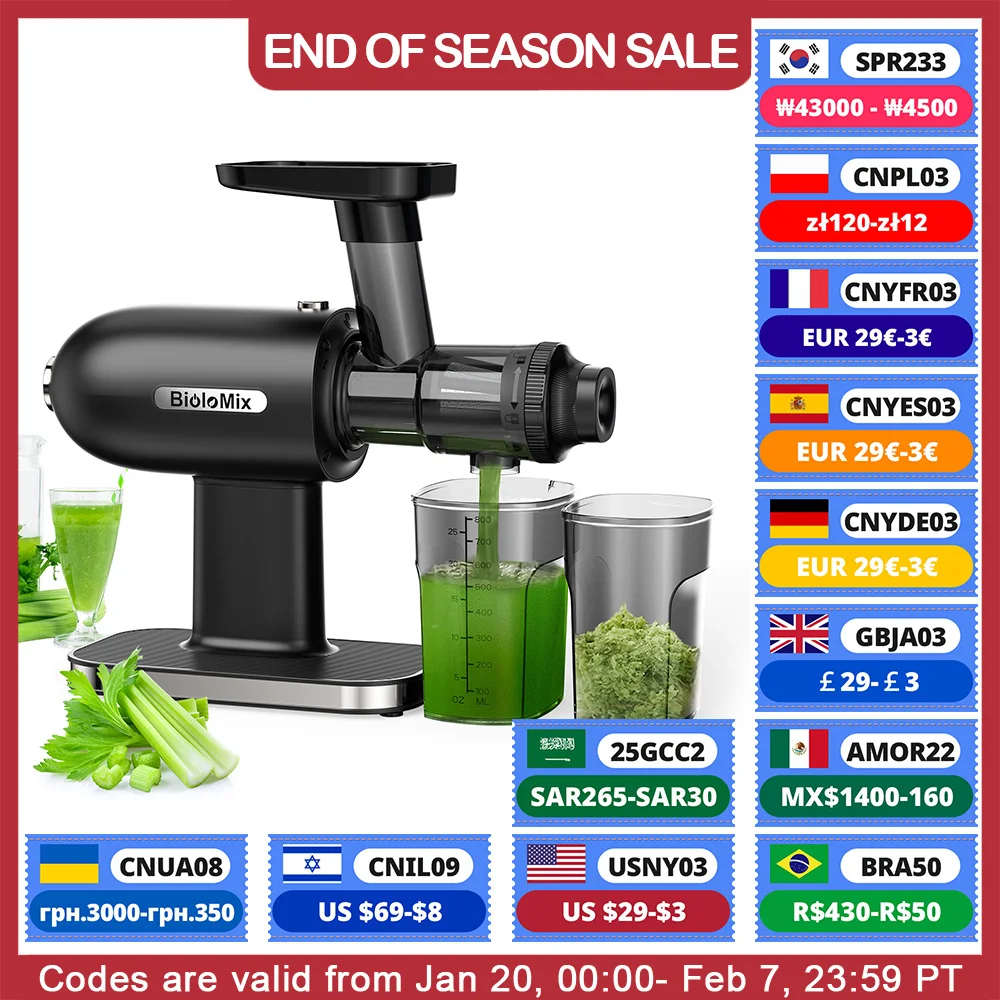 BioloMix Cold Press Juicer,Slow Masticating Juicer Machines with Reverse Function,High Juice Yield, Easy to Clean Brush & Quiet