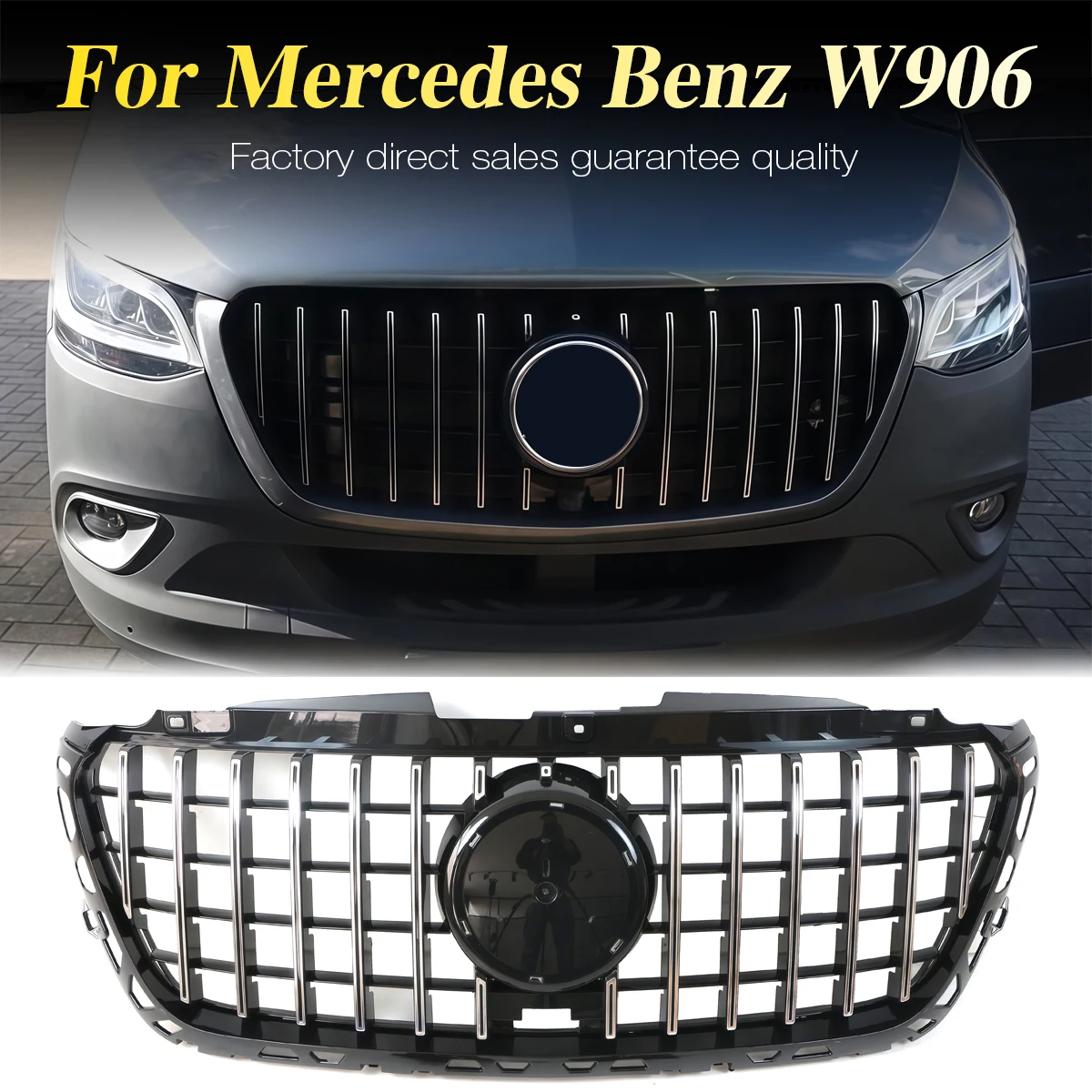 

Front Bumper Grille For 2018-2025 Mercedes Benz Sprinter W906 2500 3500 Chrome & Black