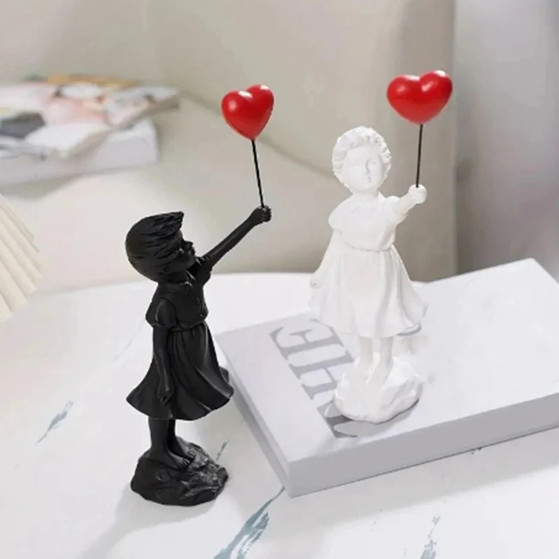 Little Girl With Balloon Figurine Statue Sculpture Living Study Room Bedroom Decor Home Table Decoration