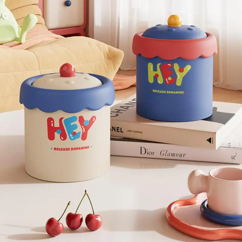 Trash Can Desktop Small Cute Lid Storage Bucket Home Office Bedroom Waste Basket Gift