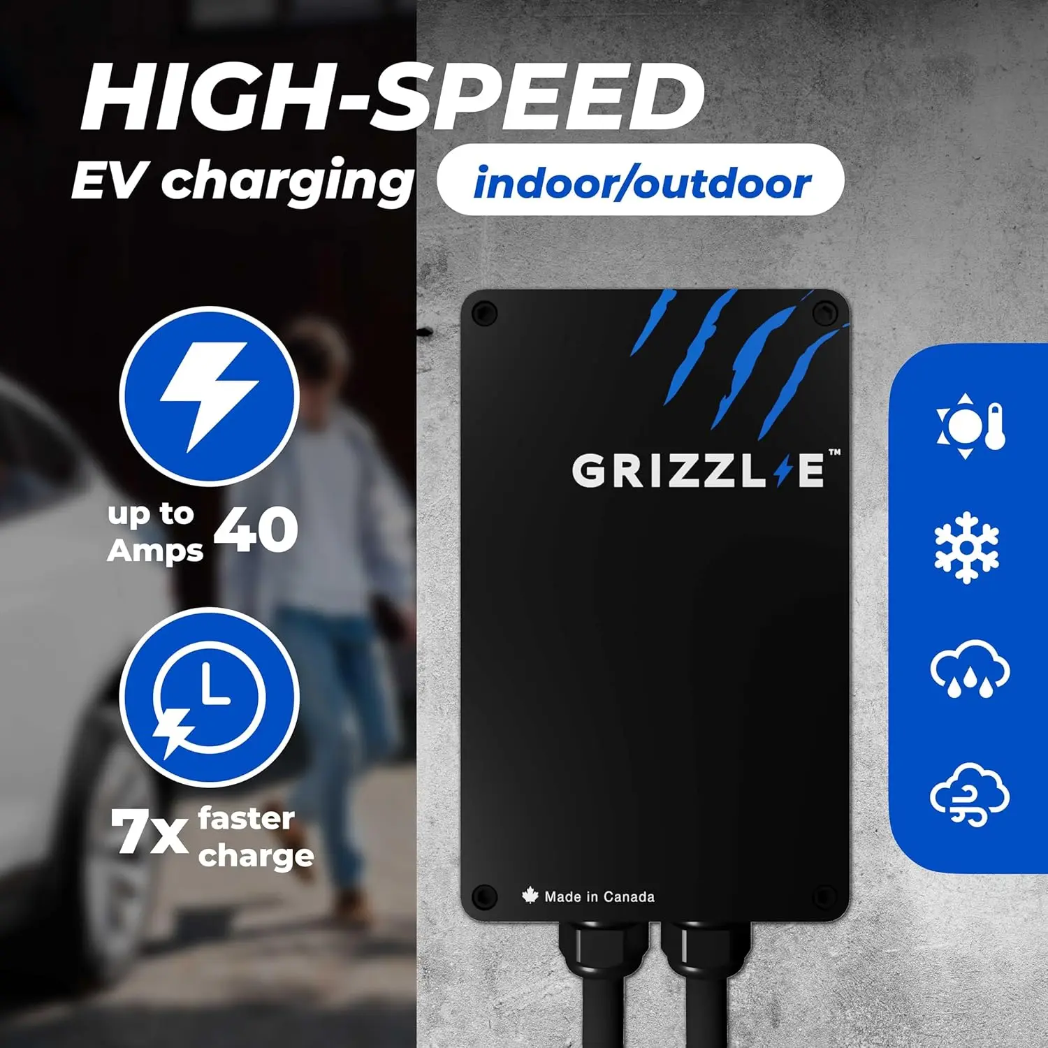 240V / 40A Electric Vehicle (EV) Charger, UL Certified, Metal Case Enclosure, Indoor/Outdoor Electric Car Fast Wall