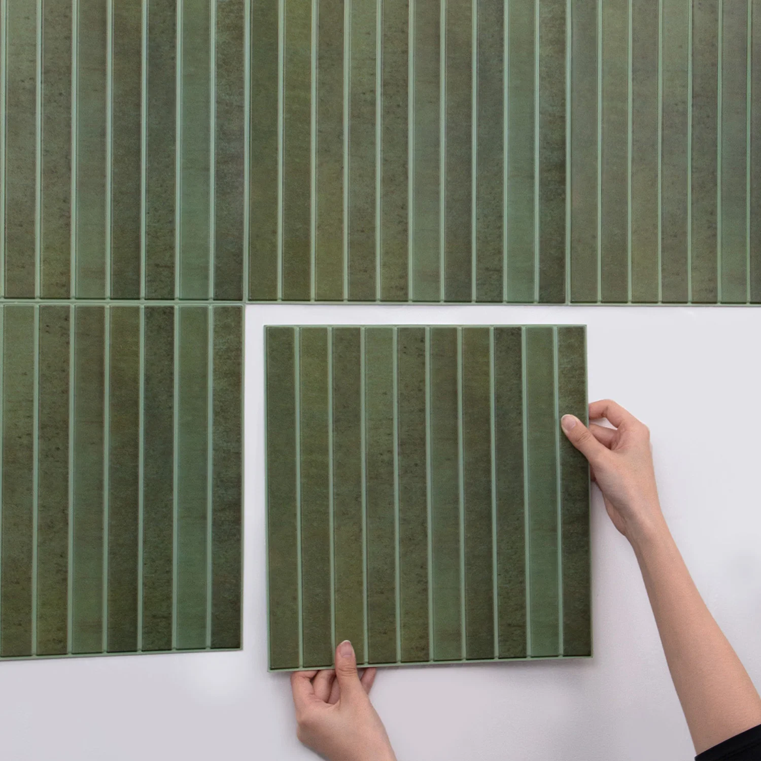 5/10/20PCS Deep Green Linear 3D Peel and Stick PVC Wall Panels, Self-Adhesive, Waterproof, Bedroom Decor