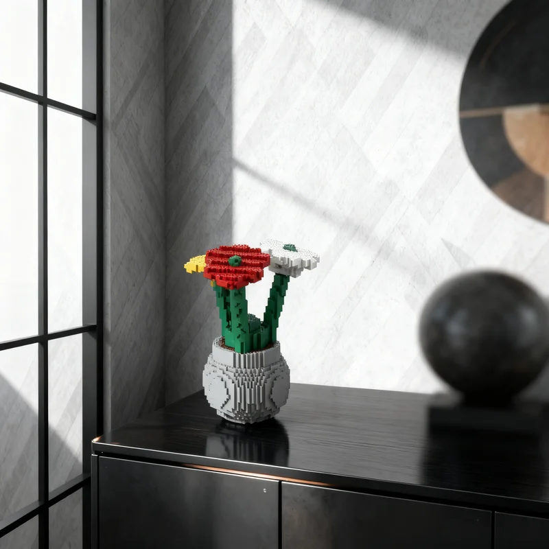 

3455pcs MOC Vase With Flowers Sculptures Model Building Blocks Creative Display Gift Collectible Decor Kids Premium Adult Desk