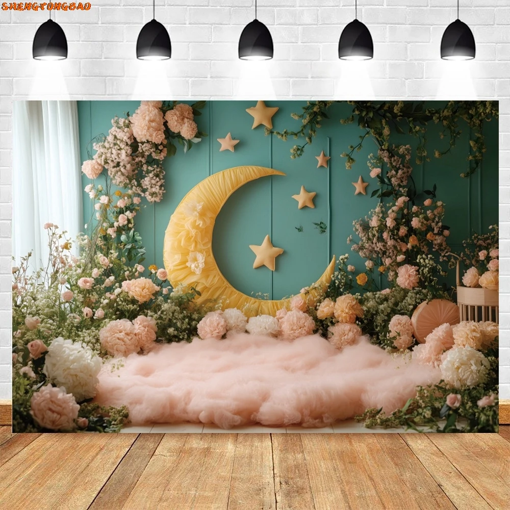 الوليد الطفل صورة الخلفيات حالمة القمر ليلة نعسان فتاة صبي الداخلية ديكور الحفلات التصوير خلفية فوتوزون الدعائم