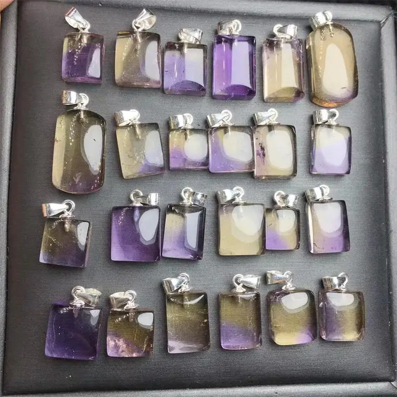 S925 Natural Ametrine Cube Pendant Jewelry For Earring Bracelet Reiki Healing Stone DIY Accessories 1PCS