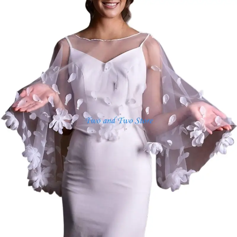 

HX6F Sophisticated Petal Embroidery Wedding Shawl Breathable Shoulder Covering