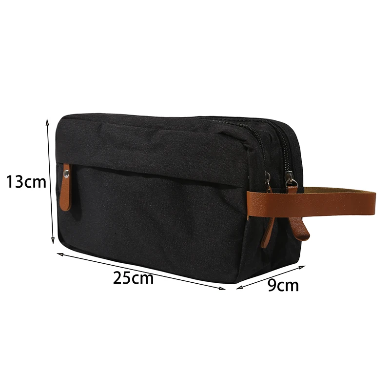 2024 Waterproof Organizer Bag New Casual Canvas Cosmetic Bag With Leather Handle Travel Men Wash Shaving Women Toiletry Storage