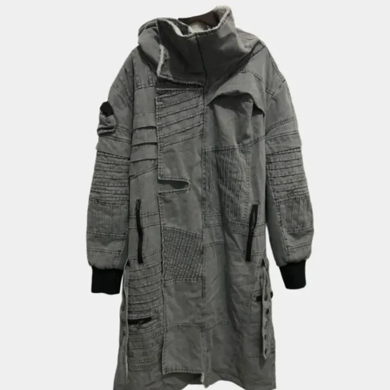 HKSH Waste Land Style Men\'s Tide Windbreaker Punk Dark Jackets Longline Irregular Patchwork Trench Wool Coat Winter Parka HK2618