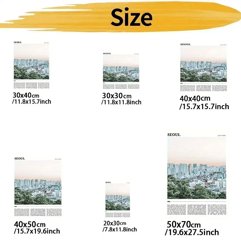 Professional Art Use, 2D Flat Seoul South Korea Urban Skyline Paint By Numbers Kit for Adults, Ideal for College Students & Arti