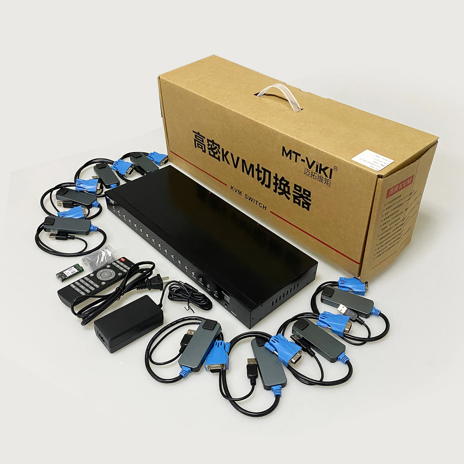 8 Port KVM Switch Over Ethernet + VGA to RJ45 Adapters  1U Rack KVM Console Via Cat5e 6/7 LAN in Stock