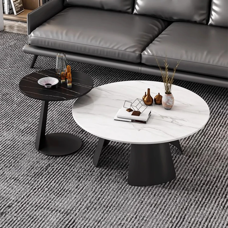 

Round rock slab coffee table Modern simple living room Italian light luxury edge table Size coffee table combination