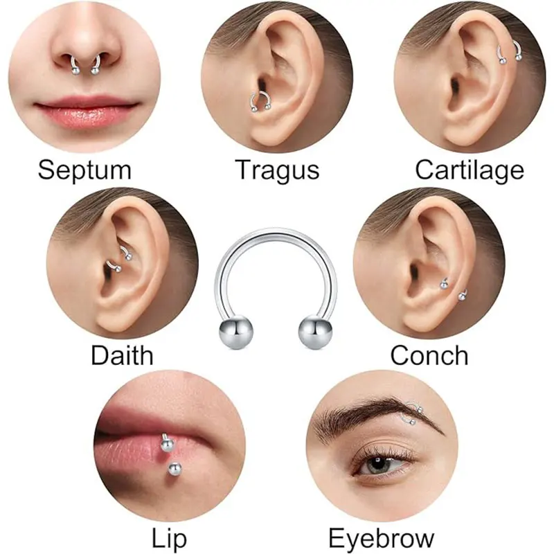 5 Stück ASTM F136 Titan Hufeisen Piercing Intemalgewinde Nasenring U-Form Hoop Ohr Septum Helix Lippe Tragus Piercing Schmuck – Detail 13