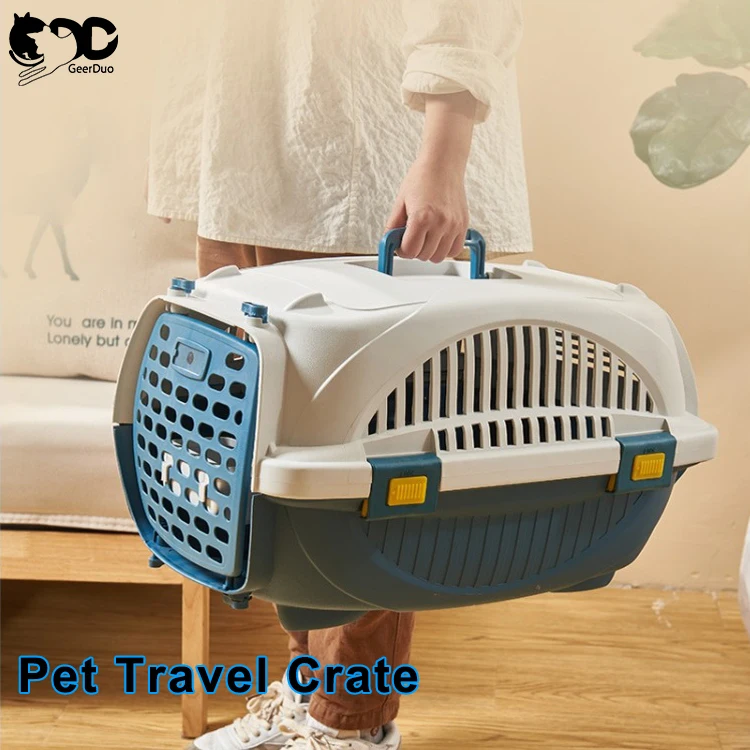 

GeerDuo Pet Airline Approved Durable Polypropylene Portable Hard-Sided Travel Dog Cat Kennel Carrier Crate With Bowl