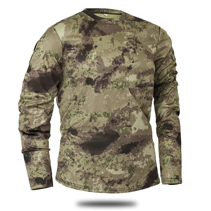 Hand-painted Camouflage Pattern Casual T-shirt Long Sleeve Tactical Camouflage T-shirts Men\'s Spring And Autumn Quick Dry Tees