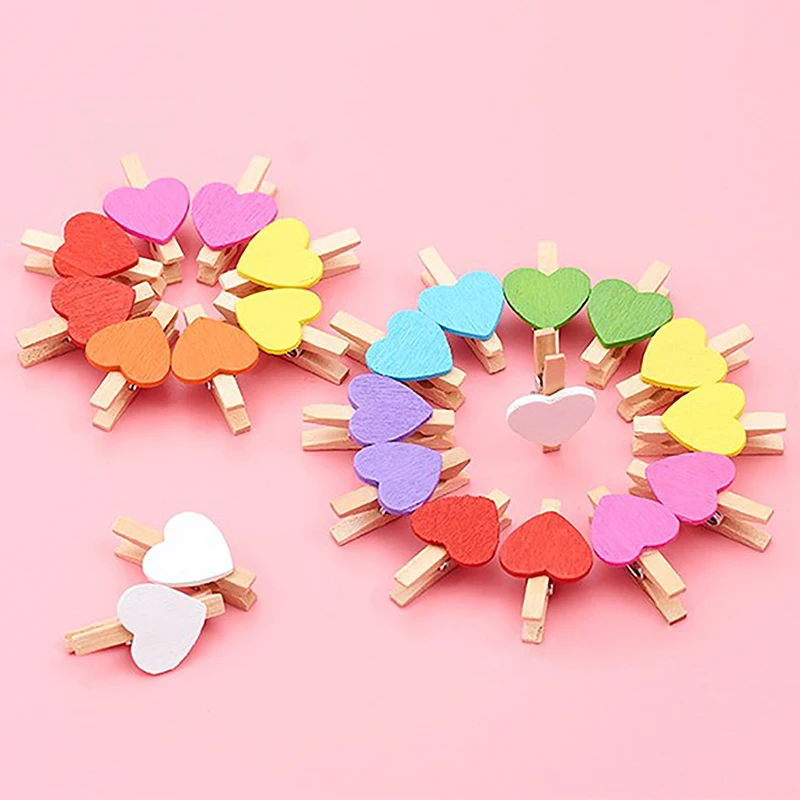 50pcs Heart Love Wooden Clothes Photo Paper Peg Pin Mini Clothespin DIY Crafts For Valentines Day Wedding Birthday Party Decor