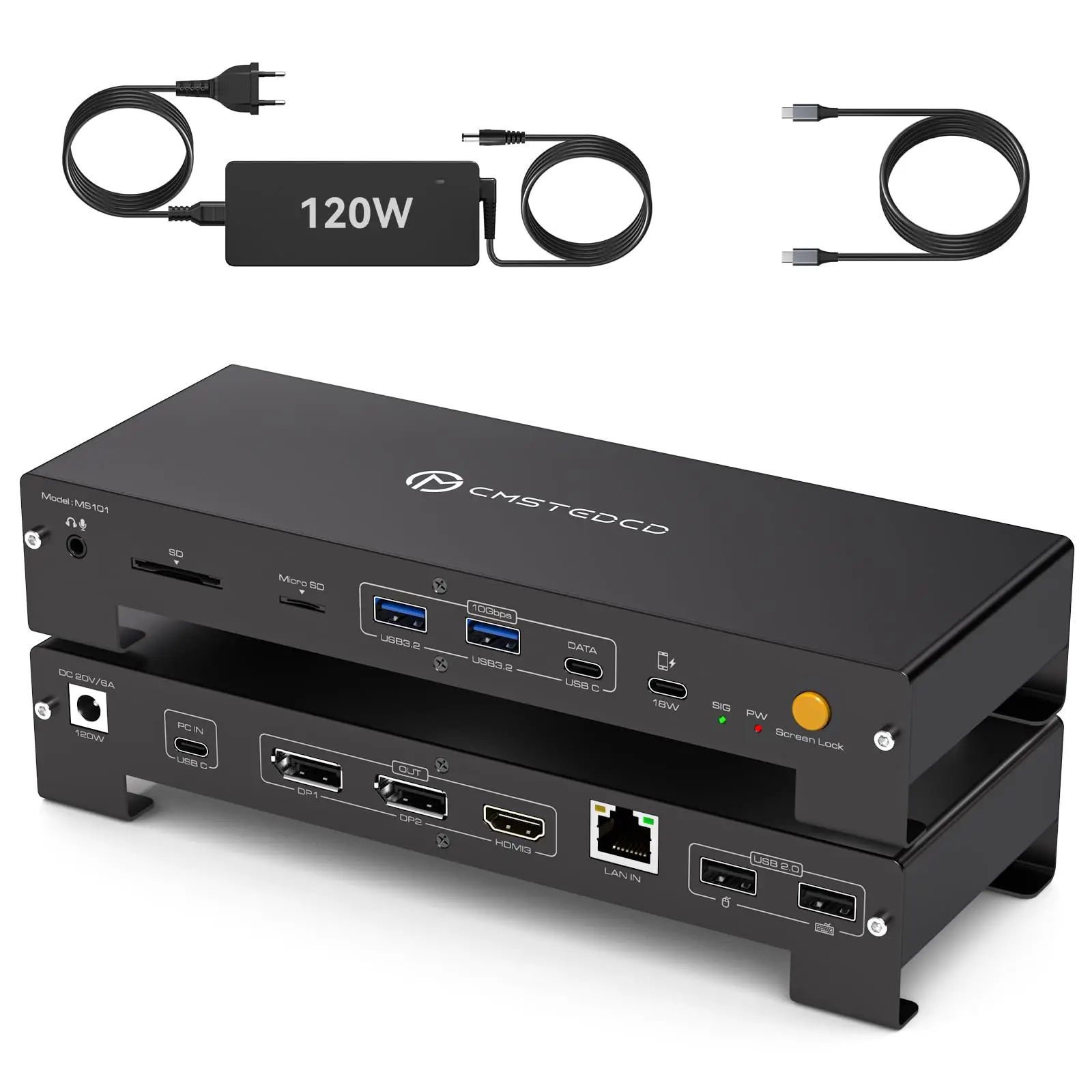 محطة إرساء الكمبيوتر المحمول USB C 3 شاشات 4K @ 60 هرتز مع مصدر طاقة 120 وات قاعدة Thunderbolt 15 في 1 لشاشات متعددة مع SD & TF