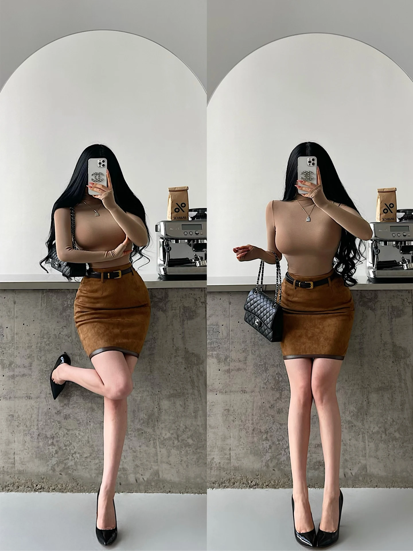 Sexy High Waist Suede  Skirt with Belt Back Split Women's Bodycon Skirt Lengthened Knee-High Fashionable Chinese Design