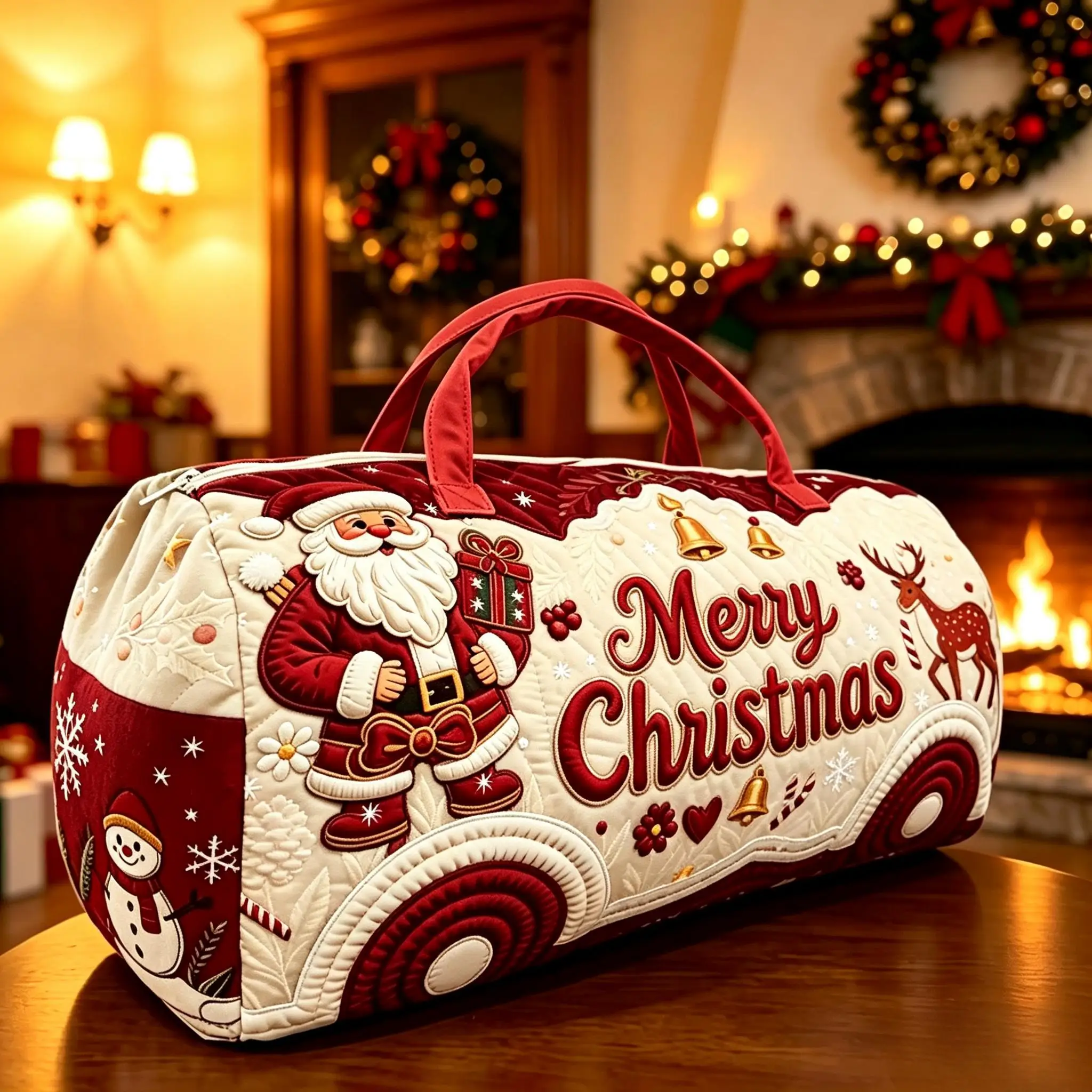 Christmas Bus Novelty Printed Handbag Women's Large Capacity Portable Short Distance Travel Bag Multi functional Fitness Bag