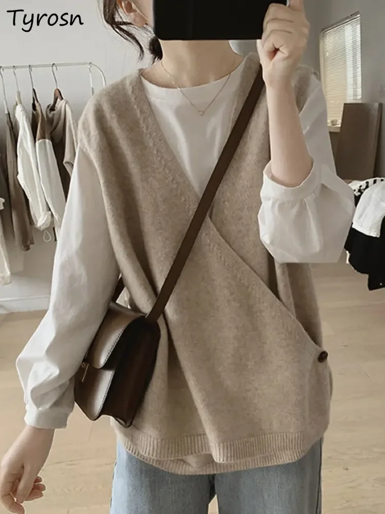 

Sweater Vests Women Simple Loose Daily Pure All-match Tender Elegant Korean Style Stylish Basic Autumn Design Knitwear Ladies