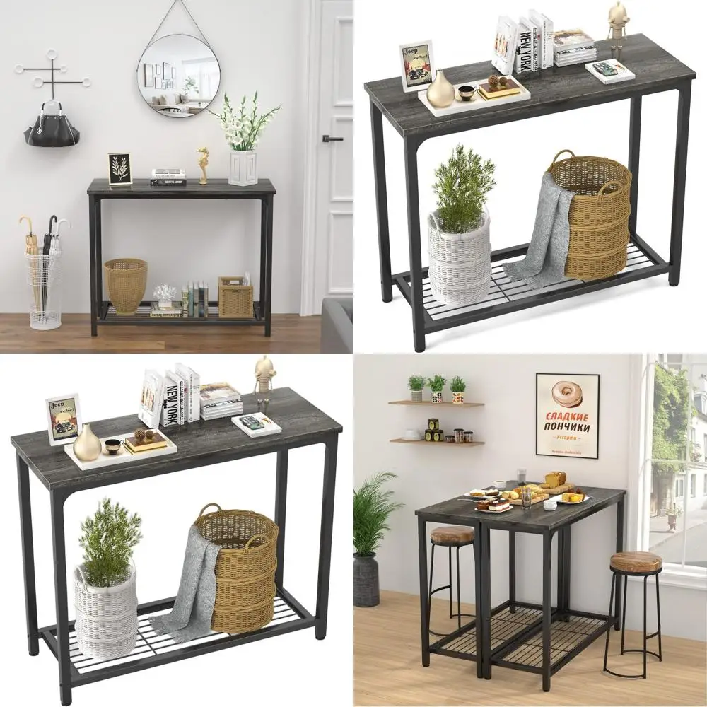 

Grey 2-Tier Mesh Shelf Console Table, 32 for Entryway, Living Room, and Kitchen